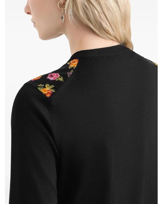 Dolce & Gabbana Black Silk Floral Cardigan
