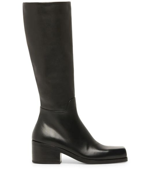 Marsèll Black Cassello Square-Toe Leather Knee-High Boots
