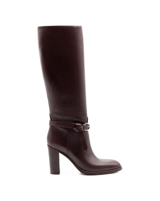 Chantal Brown Buckle-Strap Knee-High Boots