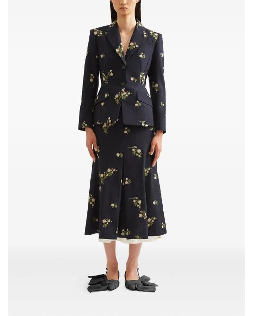 Erdem Black Floral Midi Skirt