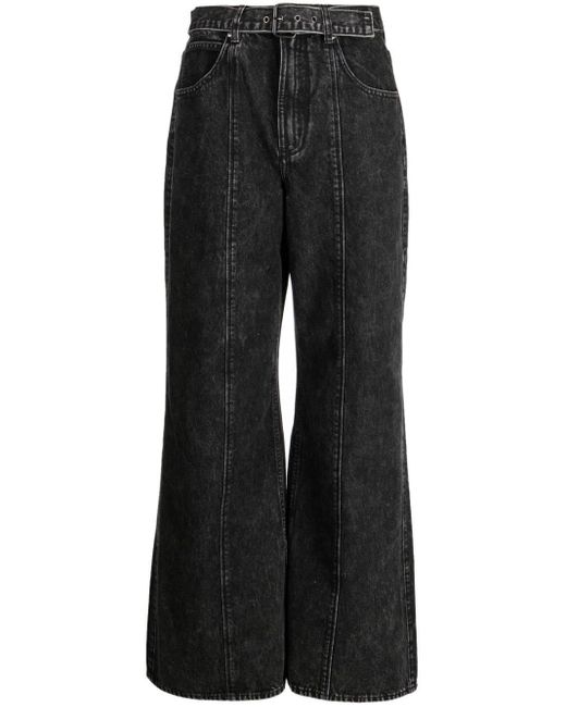 Izzue Black Panelled Belted Wide-leg Jeans