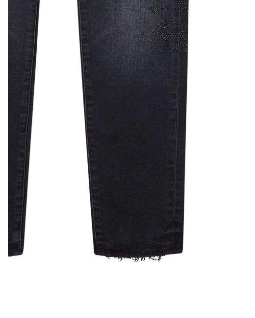 Purple Brand Blue P001 Rhinestone-Logo Jeans for men