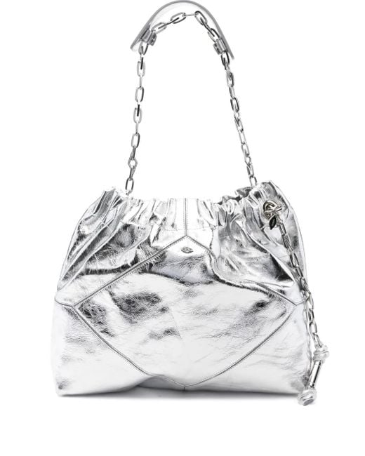 Ba&sh White June Chain-Strap Leather Shoulder Bag