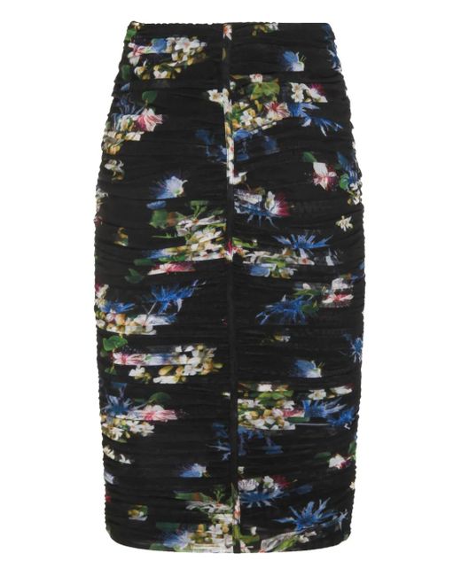 Blumarine Black Floral-Print Midi Skirt