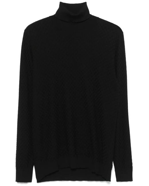 GOES BOTANICAL Black Merino Interwoven Roll-Neck Knit Sweater for men