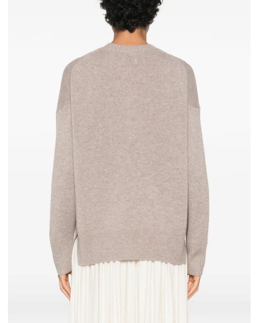 Allude Natural Ribbed-Knit Crew-Neck Knit