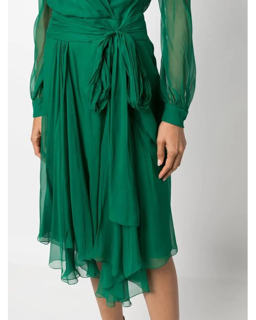 Alberta Ferretti Green Asymmetric Silk Wrap Dress