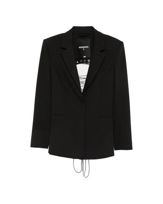Patrizia Pepe Black Lace-Up Structured Blazer
