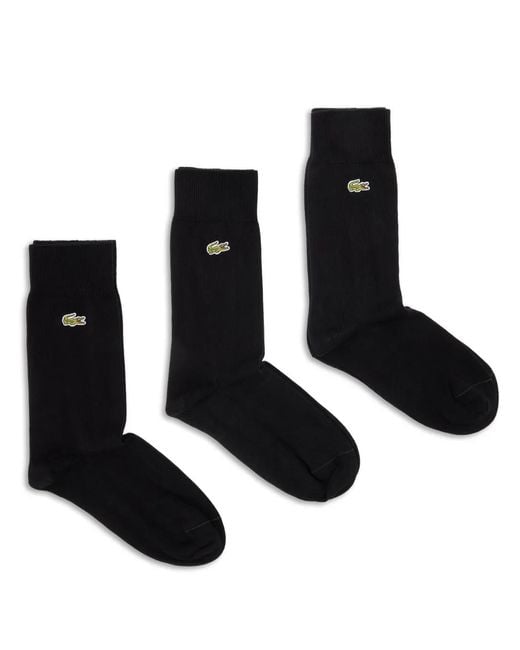 Lacoste Black Logo-Embroidered Socks (Set Of Three) for men