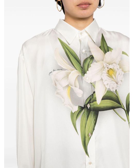 Pierre Louis Mascia White Floral-print Silk Shirt