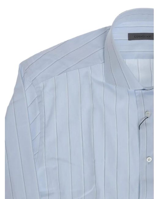Corneliani Blue Striped French-Collar Shirt for men