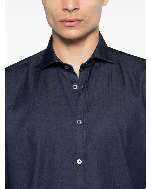Chemise à col italien en chambray Canali pour homme en coloris Blue