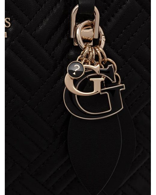 Guess Black Cabas Matelassé Sally À Breloque Logo
