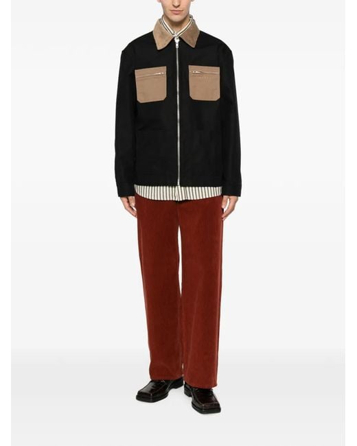 Marni Black Contrast-Collar Patch-Pocket Jacket for men