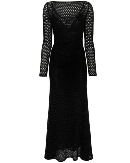 Tom Ford Black Lurex Crochet Maxi Dress