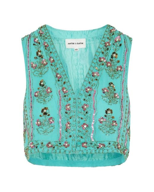 Antik Batik Blue Simone Embroidered Gilet