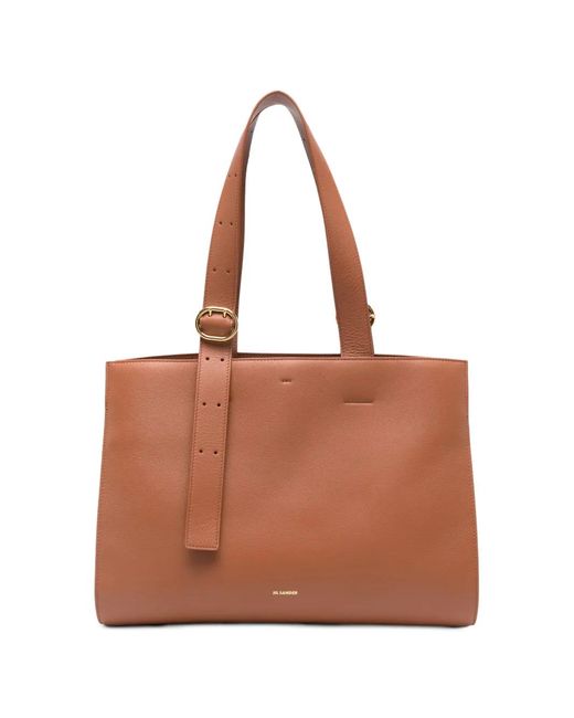 Jil Sander Brown Buckle-Strap Tote Bag