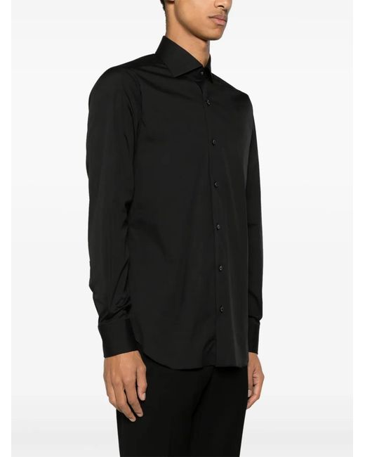 Barba Napoli Black Spread-Collar Button-Down Shirt for men