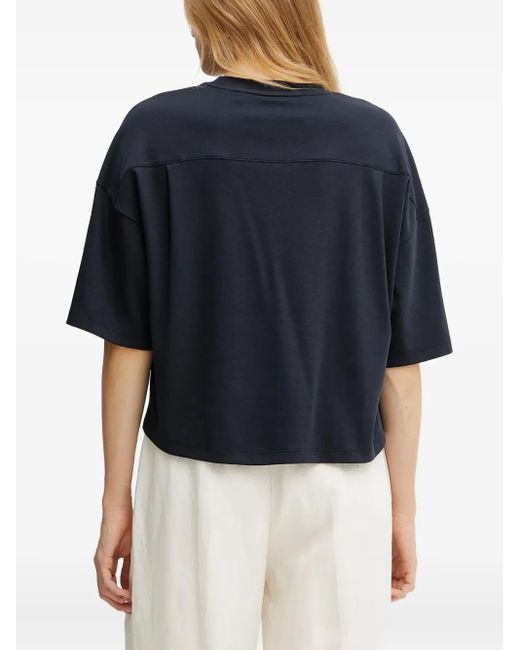 Boss Blue Floral-Embroidered T-Shirt
