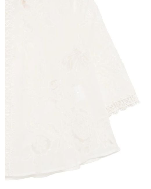Biyan White Beaded Silk Top