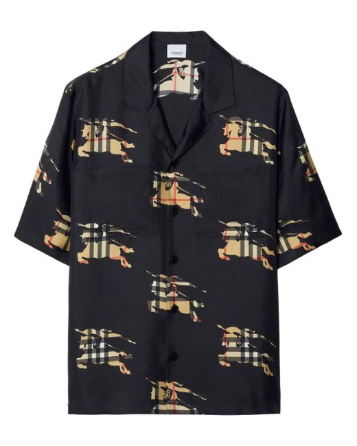 Burberry Black Equestrian Knight-print Silk Shirt for men