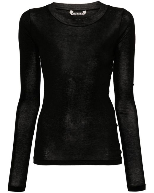 Auralee Fijngebreide Semi-doorzichtige T-shirt in het Black