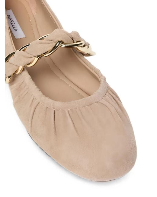 Manila Grace Natural Chain-Link Suede Ballet Flats