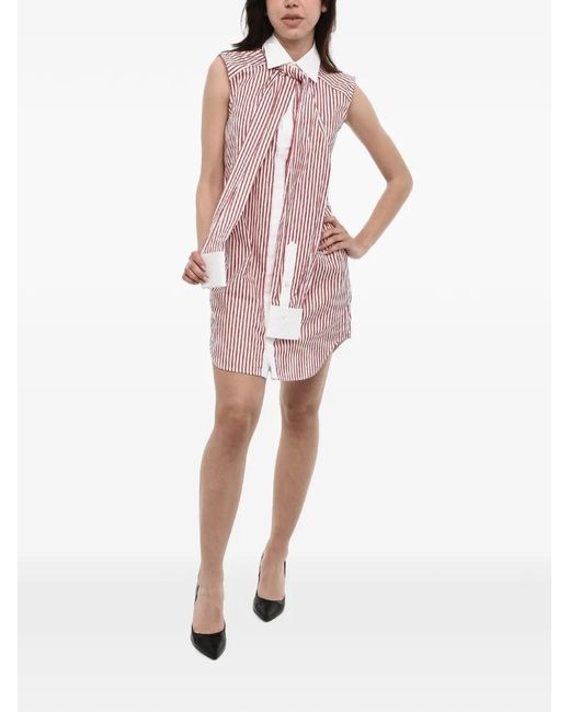 DSquared² Pink Striped-Pattern Tie-Collar Mini Dress