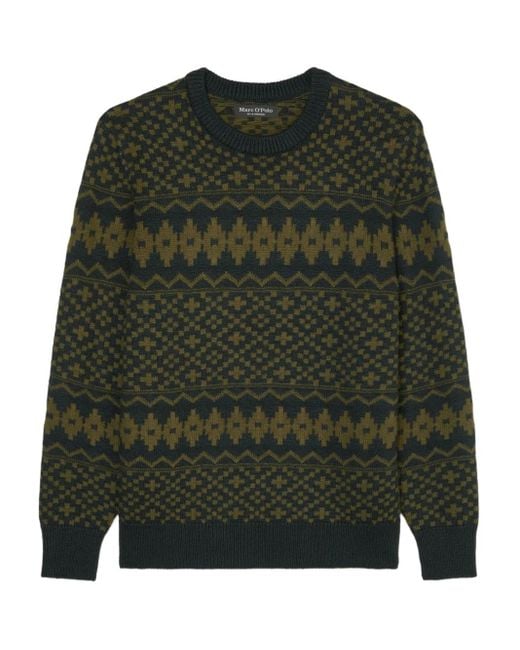 Marc O' Polo Green Patterned Crew-Neck Sweater for men