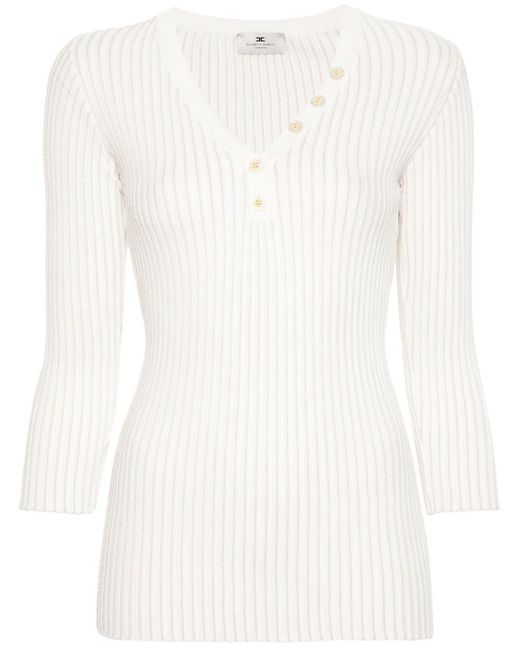 Elisabetta Franchi White Ribbed-Knit Jumper