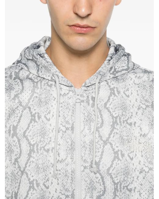 Stussy White Snake-Print Zip-Up Hoodie