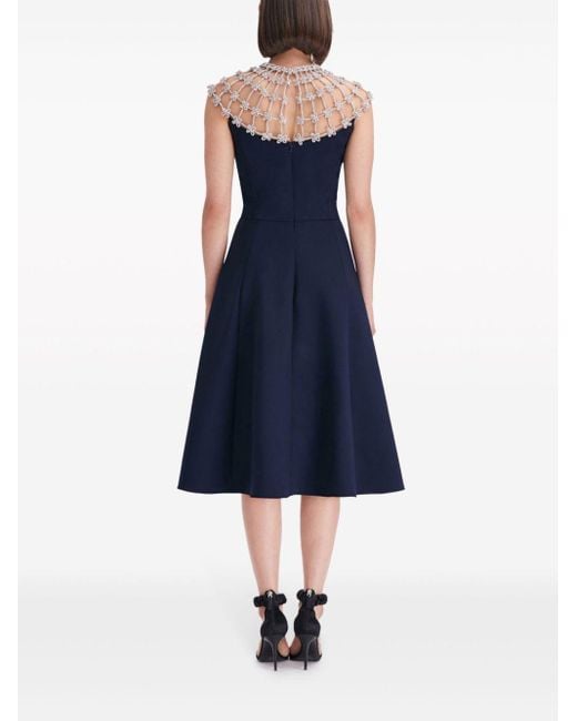 Oscar de la Renta Blue Crystal-grid A-line Dress
