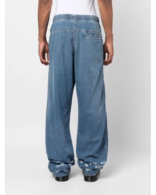 DIESEL Blue Distressed-Effect Wide-Leg Jeans for men