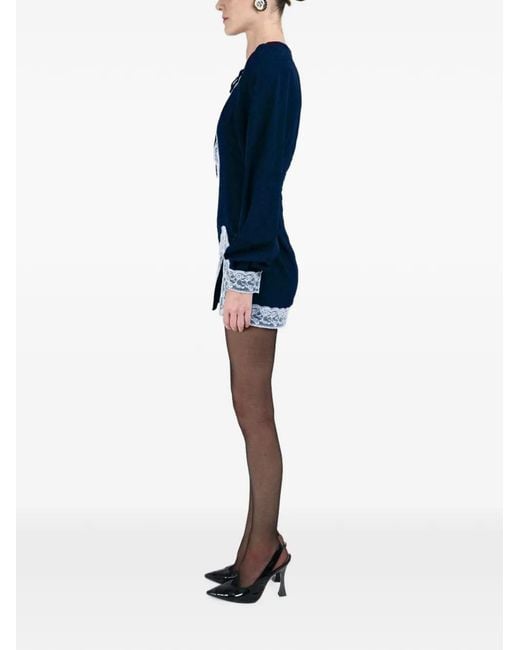 ROWEN ROSE Blue Lace-Trim Keyhole-Detail Dress