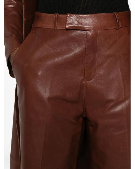Arma Red Leather Straight-Leg Trousers