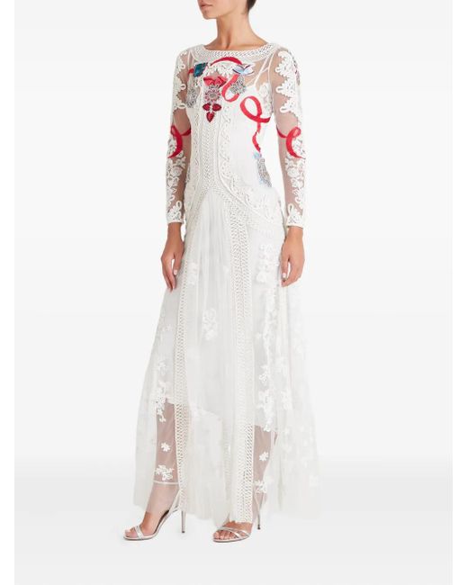 Temperley London White Diamantine Floral-Lace Dress