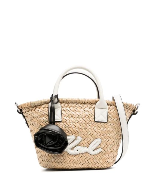 Karl Lagerfeld Natural K/Signature Small Raffia Tote Bag
