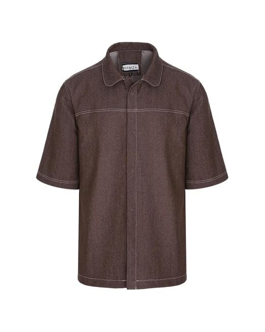 Hamza Brown Six Denim Shirt for men