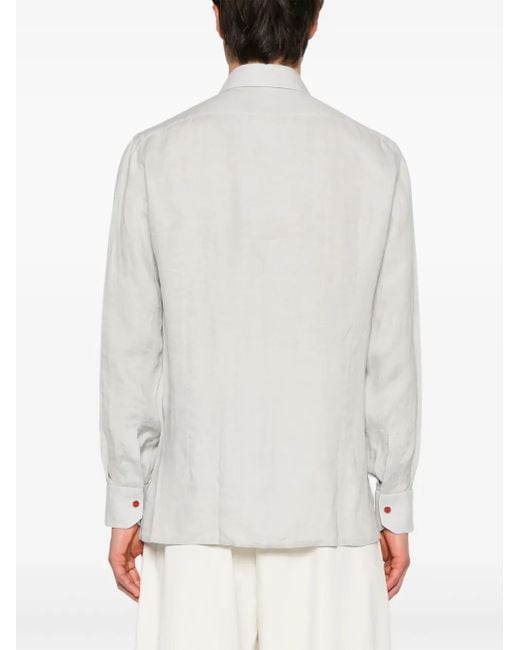 Kiton White Spread-Collar Linen Shirt for men