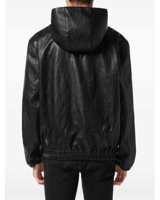 Philipp Plein Black Eco Leather Windbreaker for men