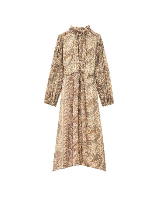 Ba&sh Natural Ciahara Paisley-Print Ruffled Midi Shirt Dress