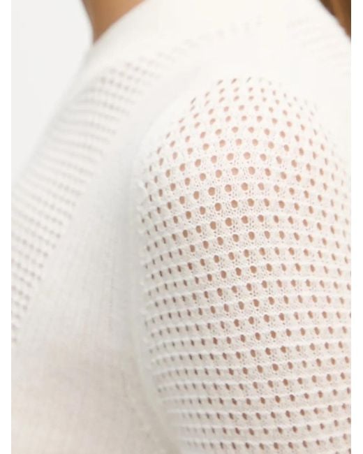 Sisley White Open-Knit Long-Sleeve Top