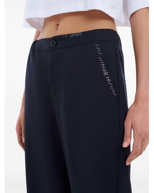 Marni Blue Decorative-Stitching Twill Tapered Trousers