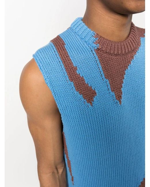 Jil Sander Blue Abstract-Print Cotton Vest for men