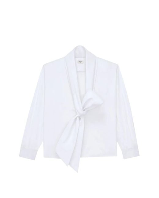 Saint Laurent White Lavallière-Neck Poplin Shirt