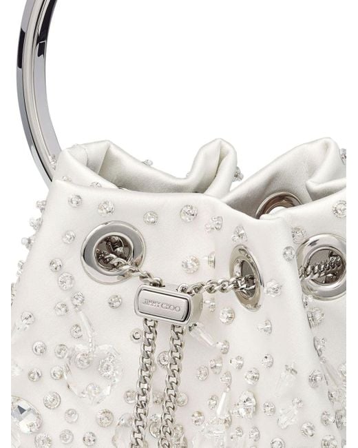 Jimmy Choo White Bon Bon Crystal-embellished Bucket Bag