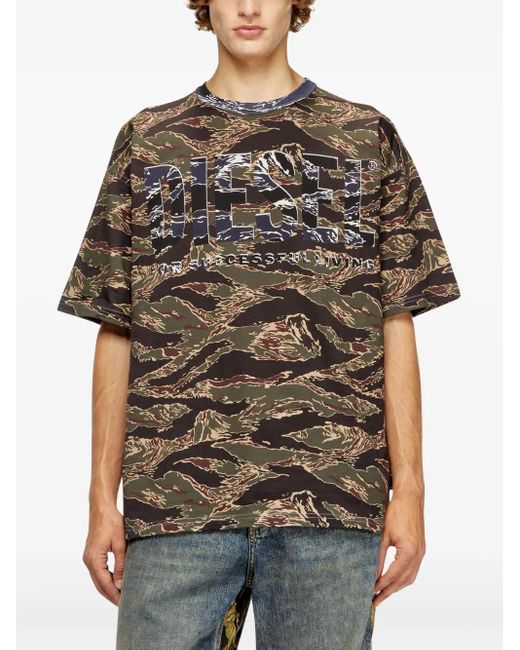 DIESEL Brown T-Boxt-T22 Tiger-Stripe Logo T-Shirt for men