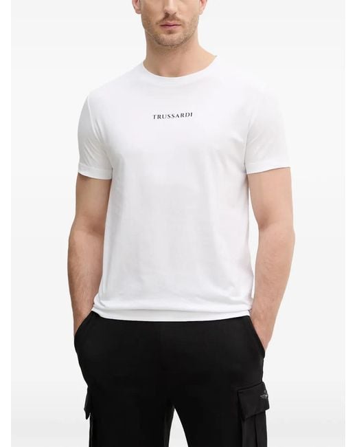 Trussardi White Graphic-Print Logo-Print T-Shirt for men
