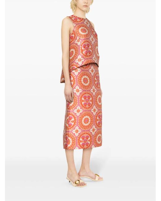 LaDoubleJ Red Patterned Pencil Skirt