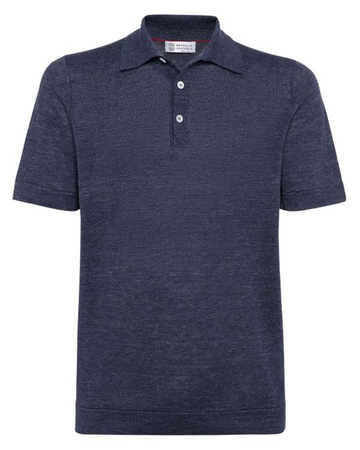 Brunello Cucinelli Blue Ribbed-collar Slub-texture Polo Shirt for men